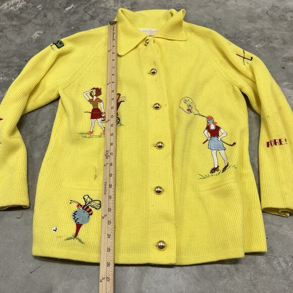 Vintage Andreno Argenti Cardigan Womens Large Yellow Golf Sweater Preppy Grandma - Picture 4 of 7